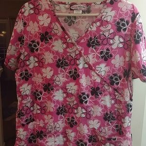 Scrub works pink floral top. EUC.
